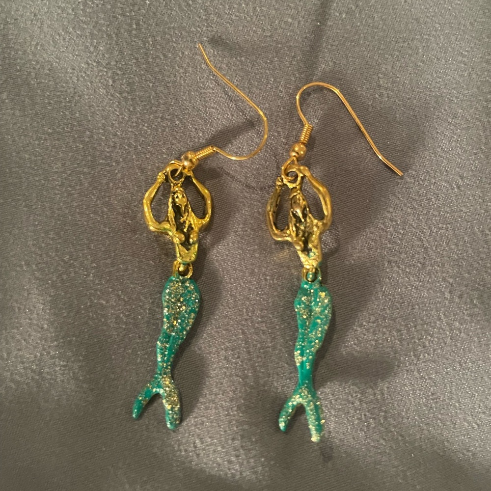 ✨Gold and Green Mermaid Earrings